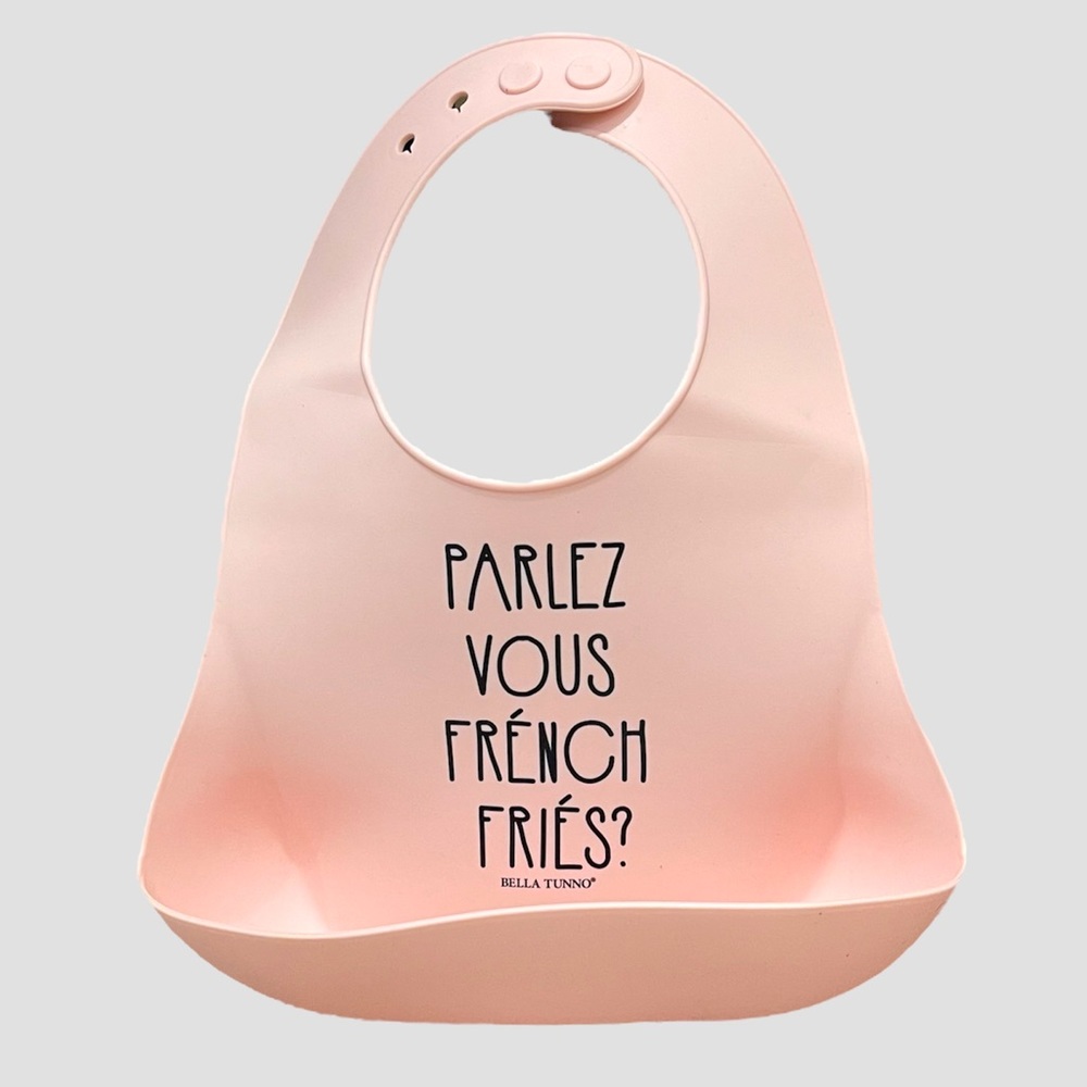 NWOT Bella Tunno Silicone Bib - “Parlez vous French Fries?”